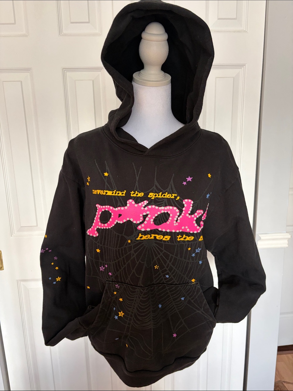 Authentic SP5DER P*NK Hoodie Black OG Spider Web Graphic Size Small